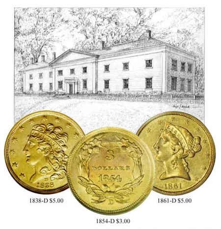 Montage of the Dahlonega Mint and Major Coins
